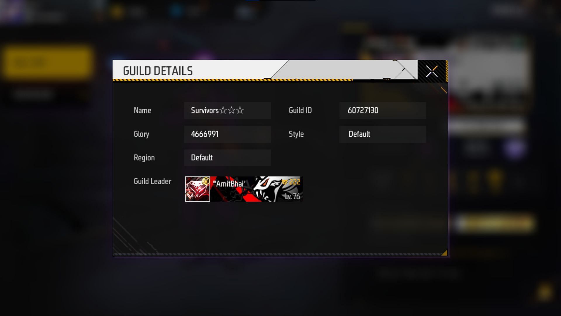 Amitbhai&#039;s guild details (Image via Garena)