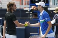 Stefanos Tsitsipas and Hubert Hurkacz at the 2021 Miami Open.