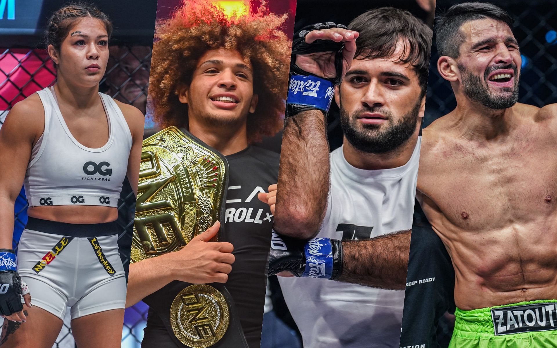 From left to right: Noelle Grandjean, Kade Ruotolo, Shamil Gasanov and Mehdi Zatout all received $50,000 bonuses. | Photo by ONE Championship