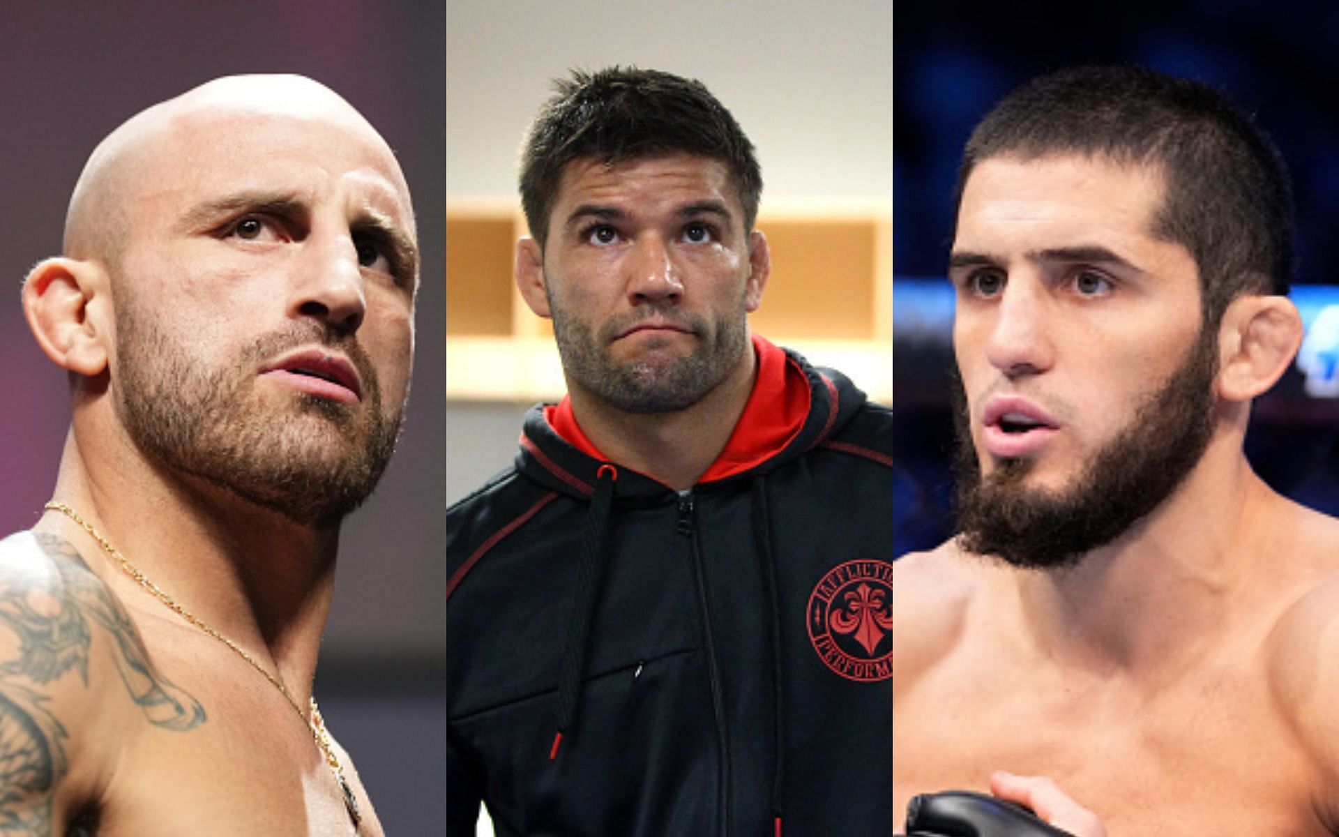 Alexander Volkanovski (left), Josh Thomson (middle), ISlam Makhachev (right)