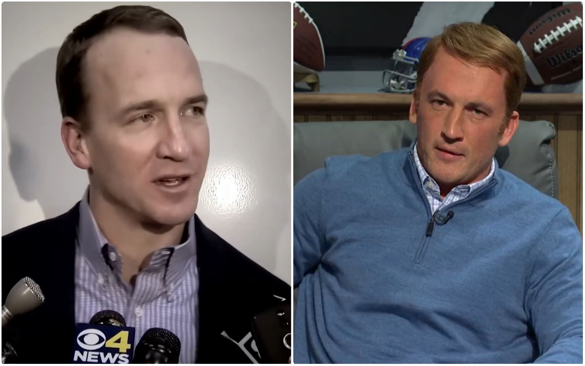 Miles Teller (on the right) pulled off a spot-on imitation of Peyton Manning on SNL cold open (Images via NFL and NBC)