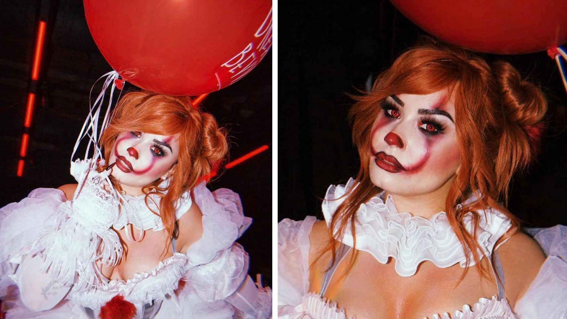 Take a look at the Pennywise IT makeup look sported by Demi Lovato (Image via Twitter/@portallovato)