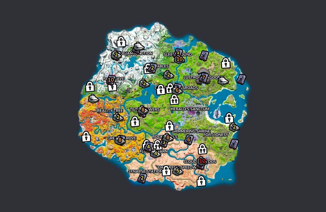 Tilted Towers has the safes on the map (Image via Fortnite.gg)