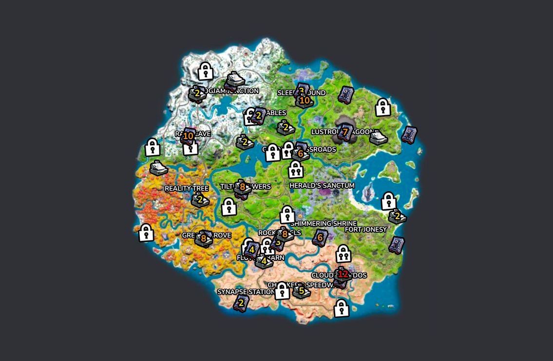 Tilted Towers has the safes on the map (Image via Fortnite.gg)