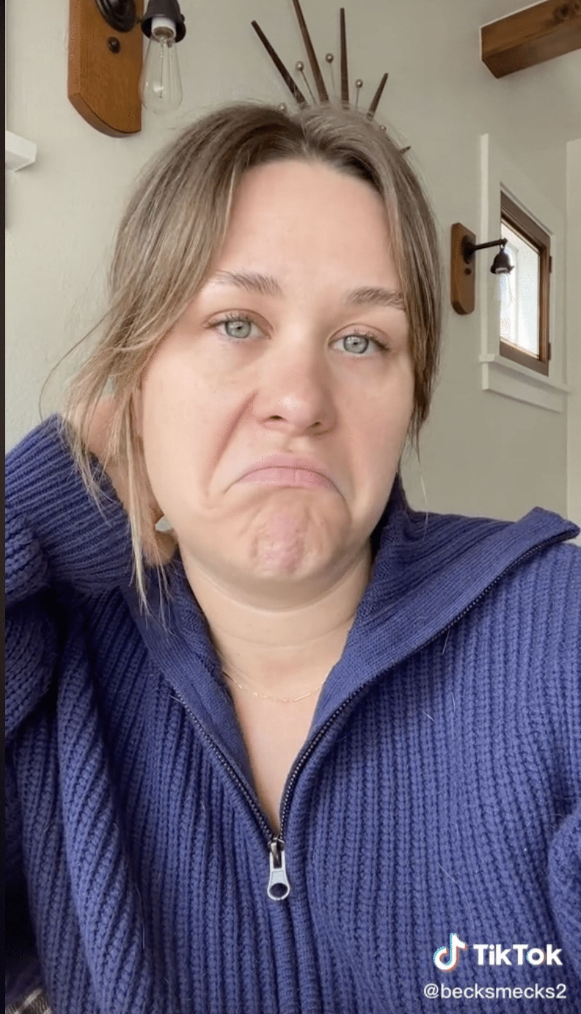 Becky uploads a video where she is seen &quot;frowning&quot; on the whole situation. (Image via TikTok/becksmecks2)