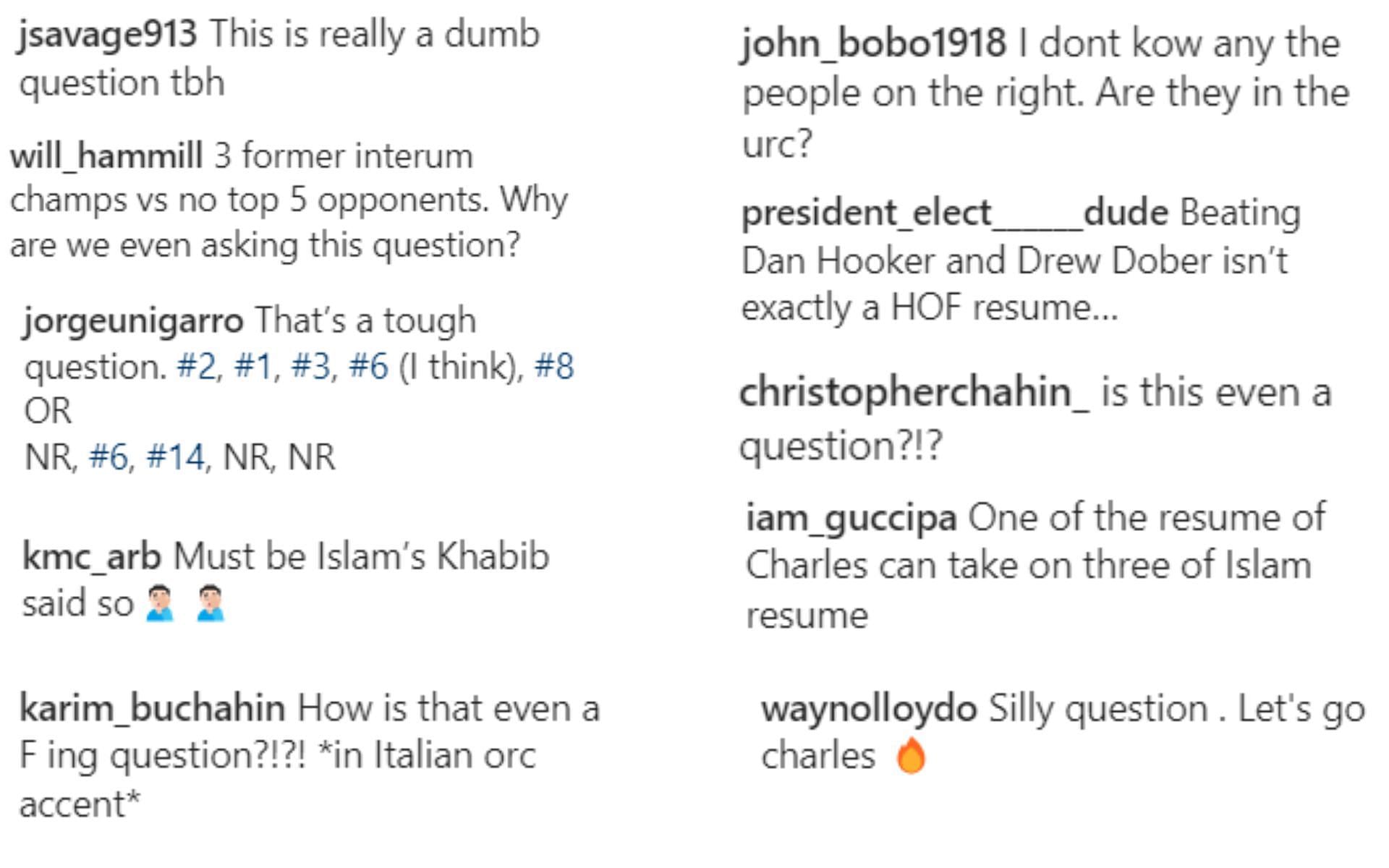 Comments via @mmafeeed on Instagram