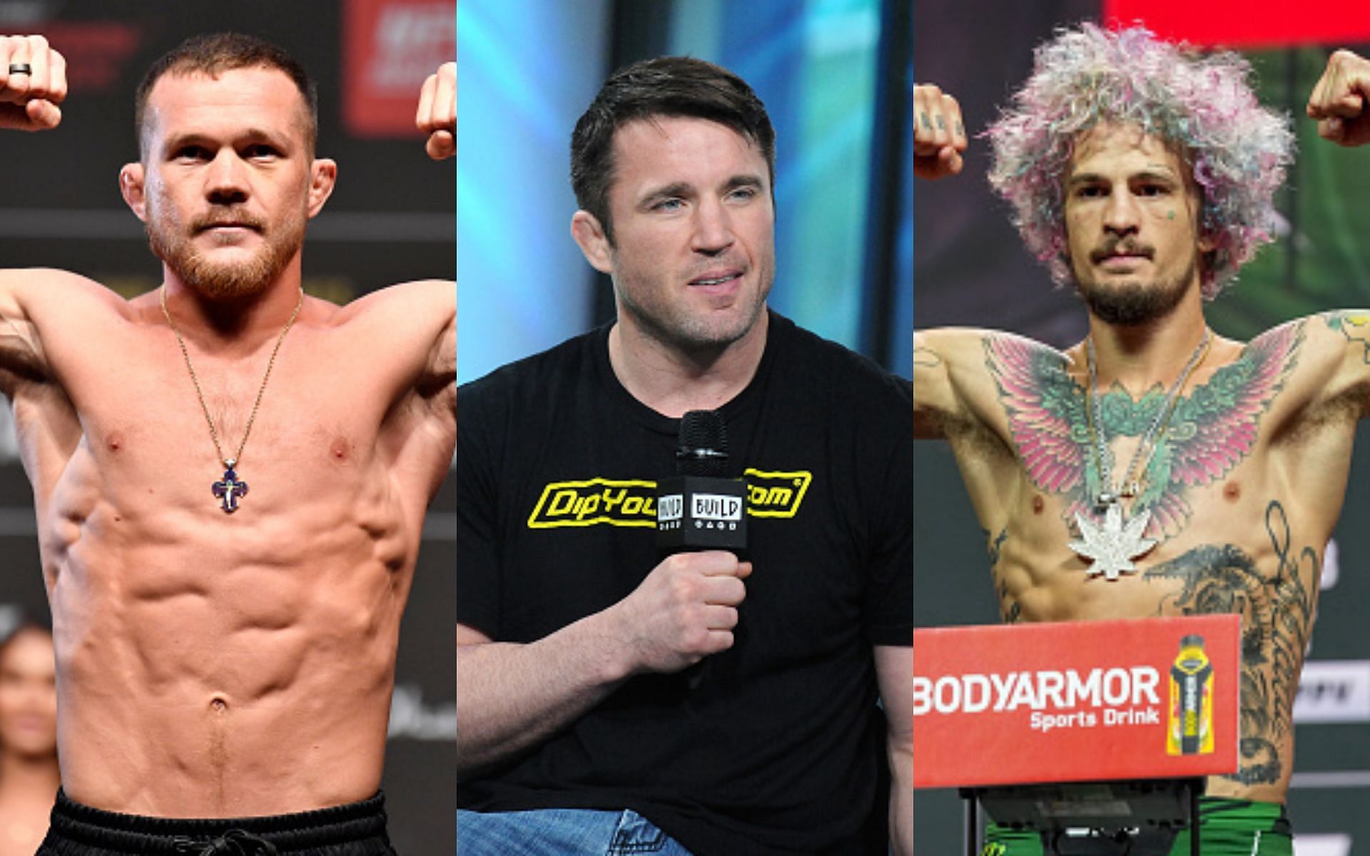 Petr Yan (left), Chael Sonnen (middle), Sean O