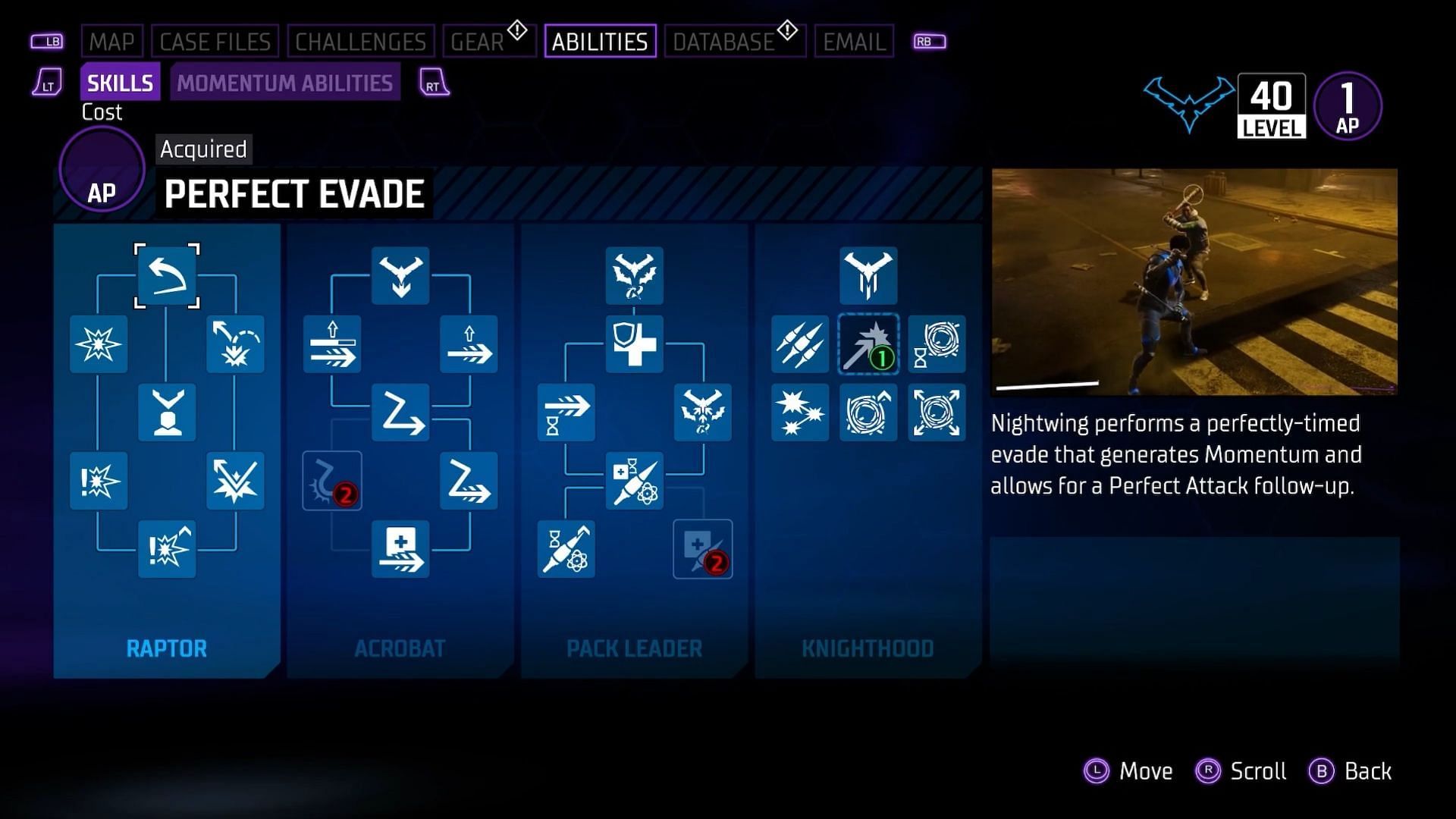 Nightwing&#039;s skill trees (Image via Youtube - BloodThirstyLord)