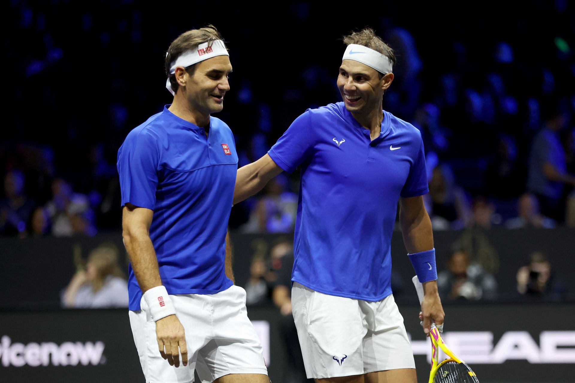 Rafael Nadal (right) at the Laver Cup this year.