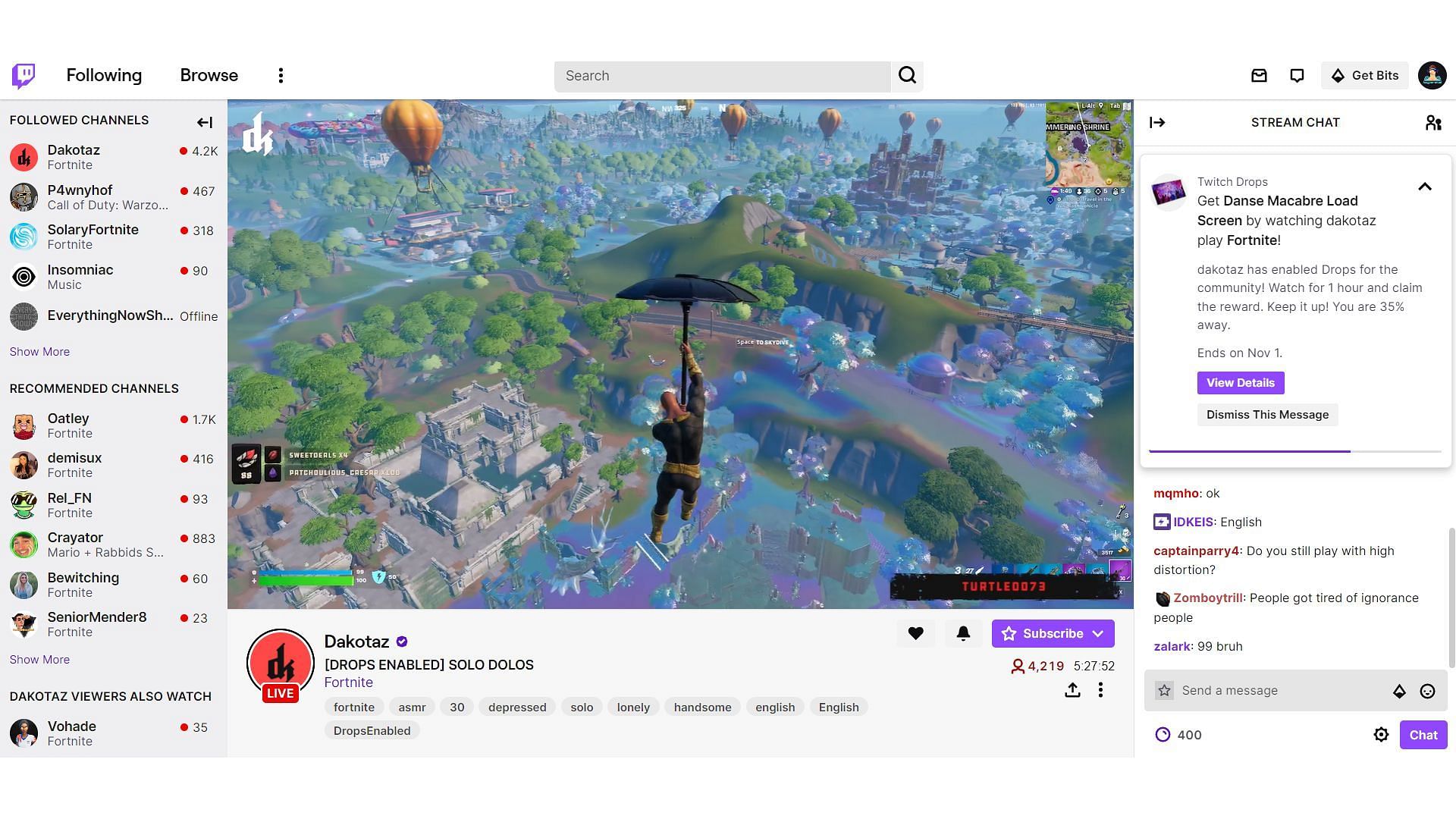The drops enabled can be seen in the chat box (Image via Sportskeeda)
