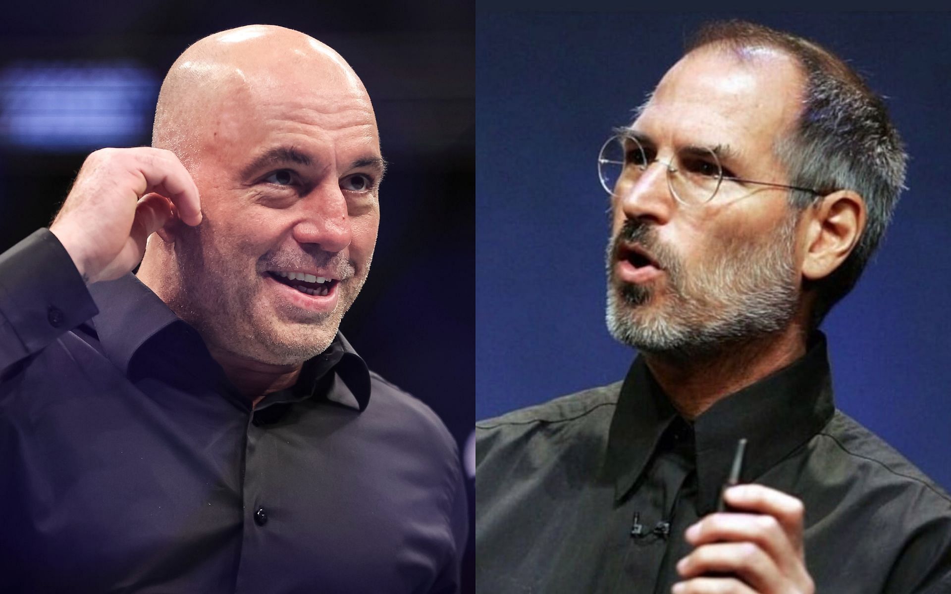 Joe Rogan (left) Steve Jobs (right) (image courtesy @stevejobsok Instagram)