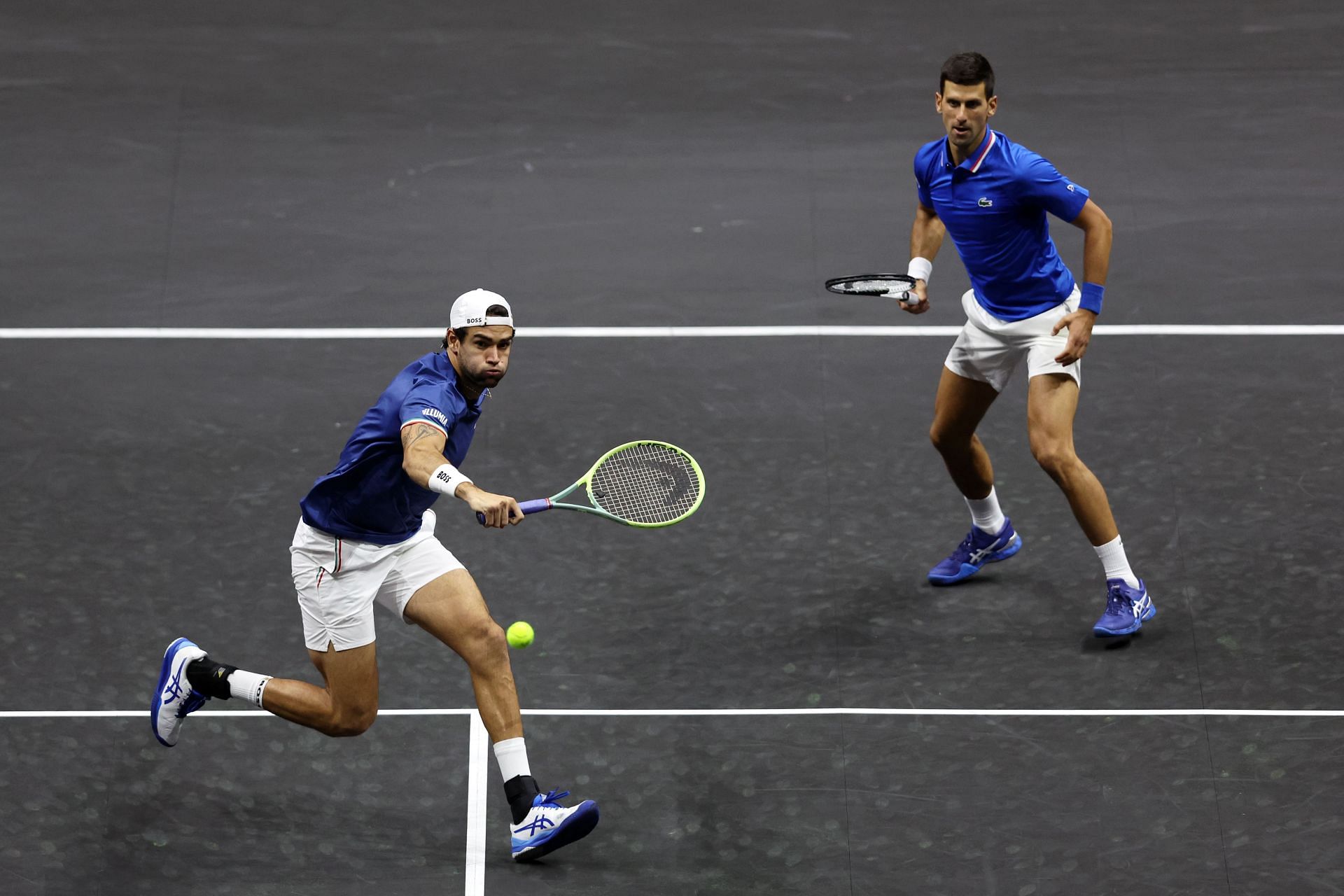 Novak Djokovic and Matteo Berrettini (L) at the Laver Cup 2022