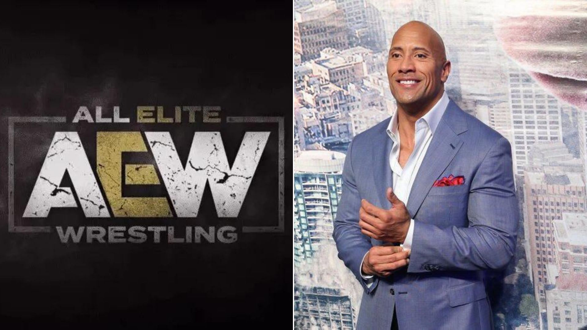 AEW logo(left), Dwayne &quot;The Rock&quot; Johnson (right)