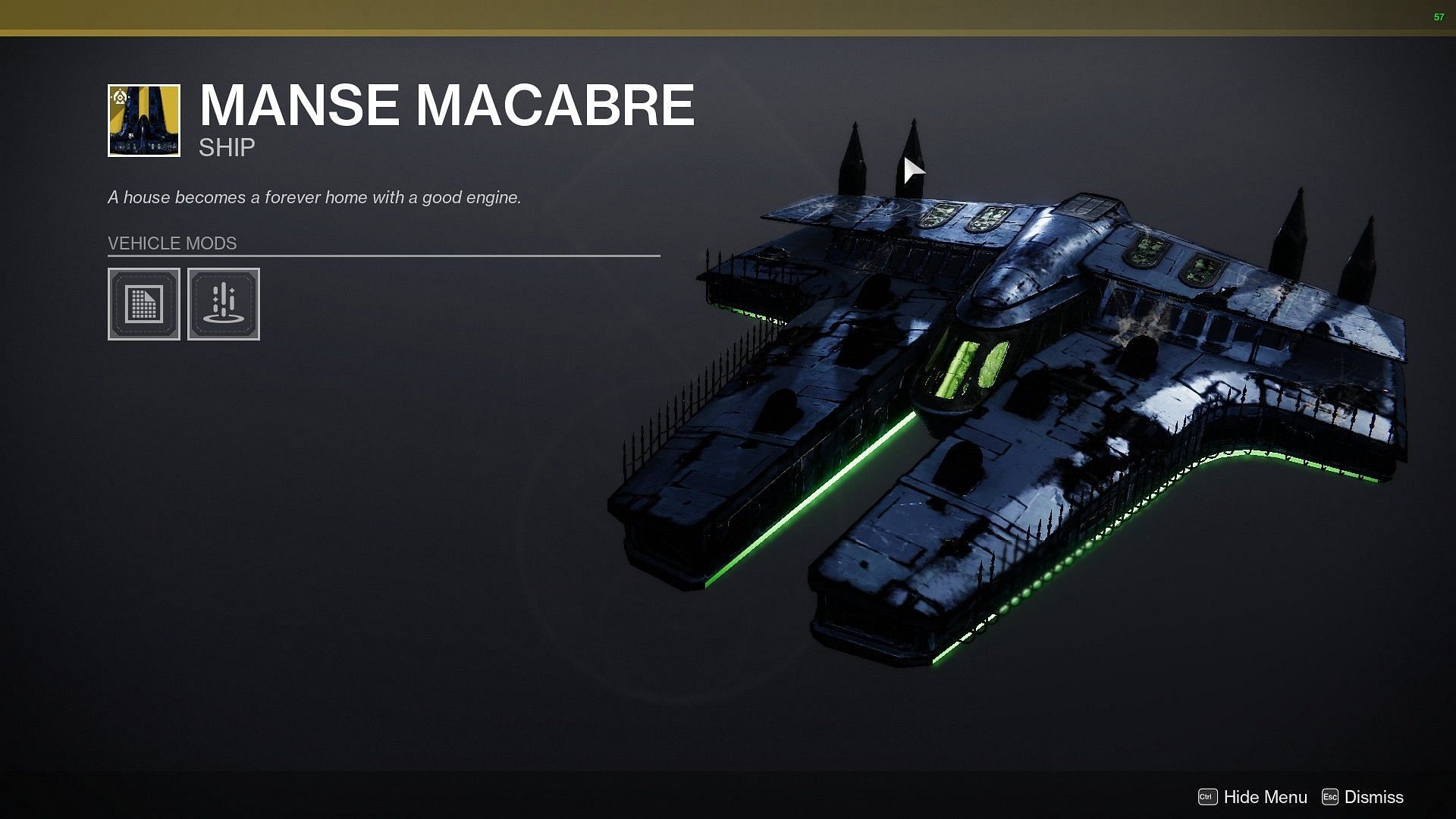 Manse Macabre Exotic Ship (Image via Bungie)