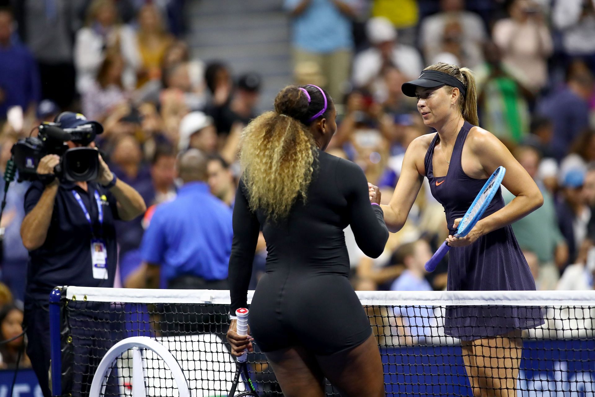 Maria Sharapova and Serena Williams after their match at the 2019 US Open.
