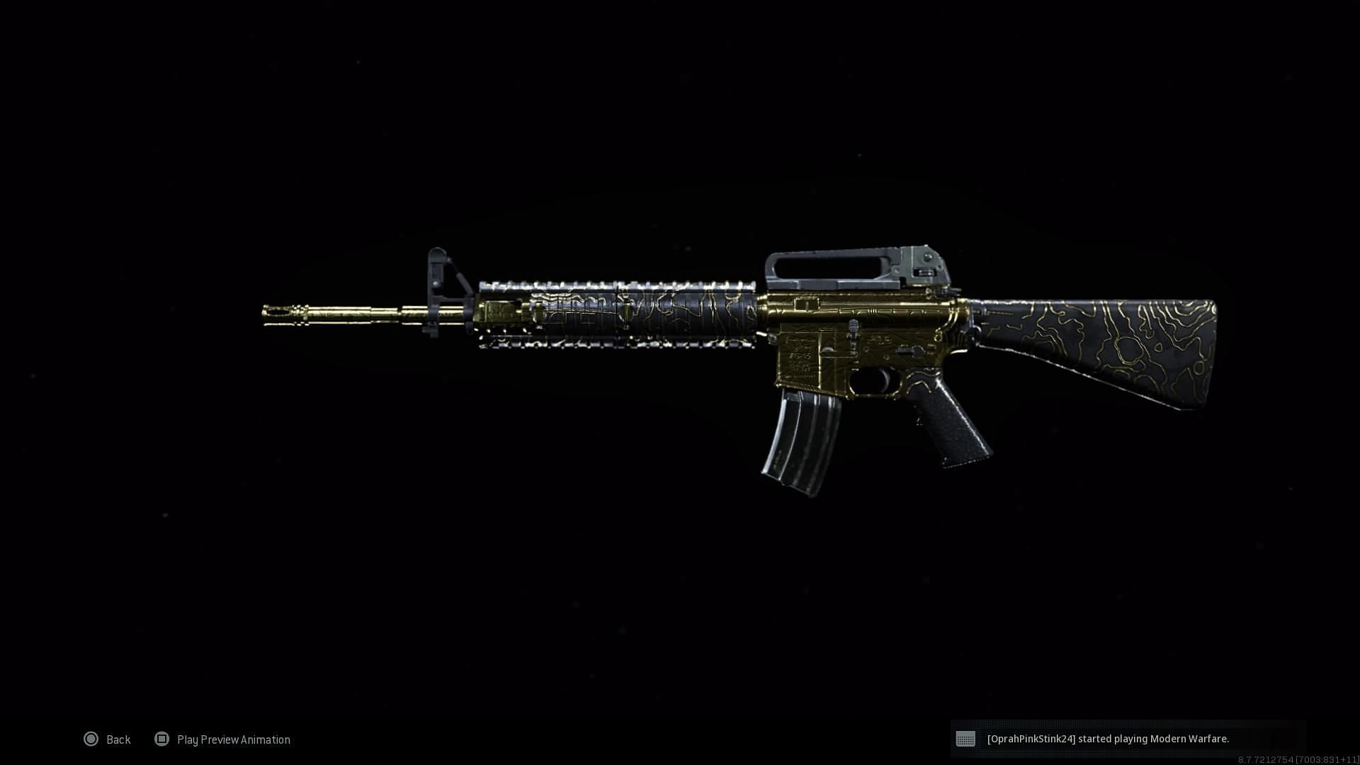 M16A4 golden skin from modern warfare(image via r/modernwarfare)