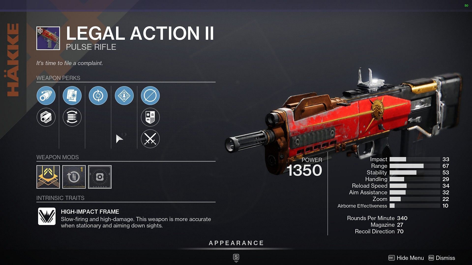 Legal Action II High Impact Framed Pulse Rifle (Image via Destiny 2)