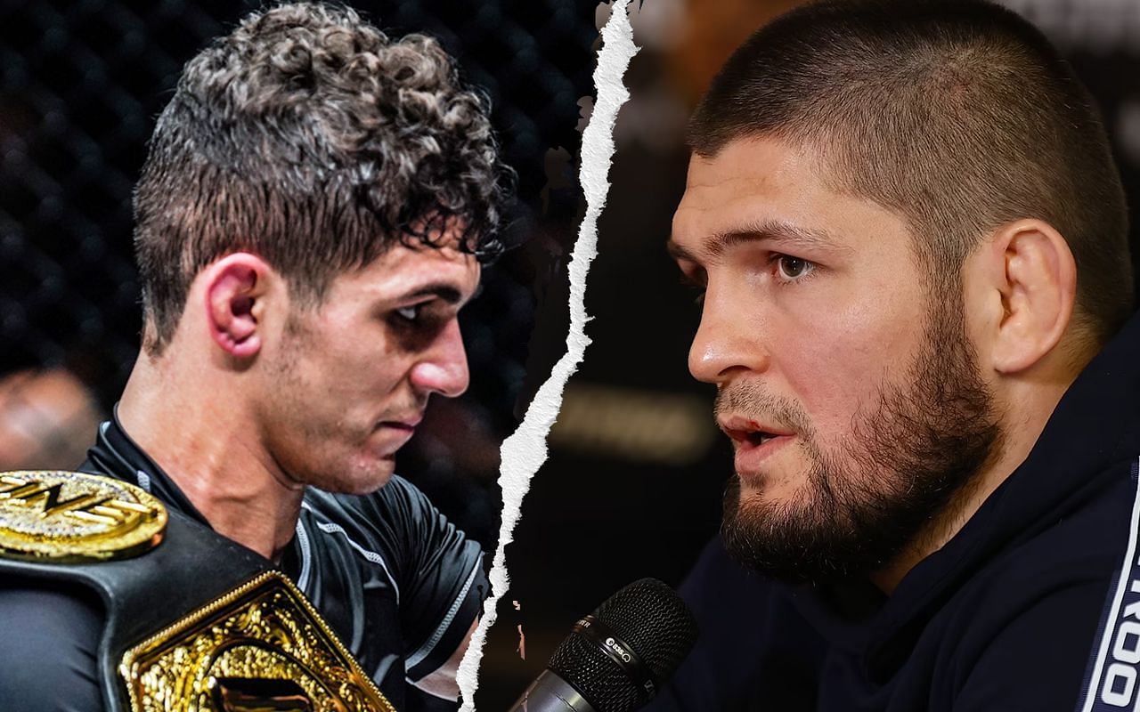 Mikey Musumeci (left) quotes Khabib Nurmagomedov (right) and challenges Sambo world champions. (image courtesy of ONE)