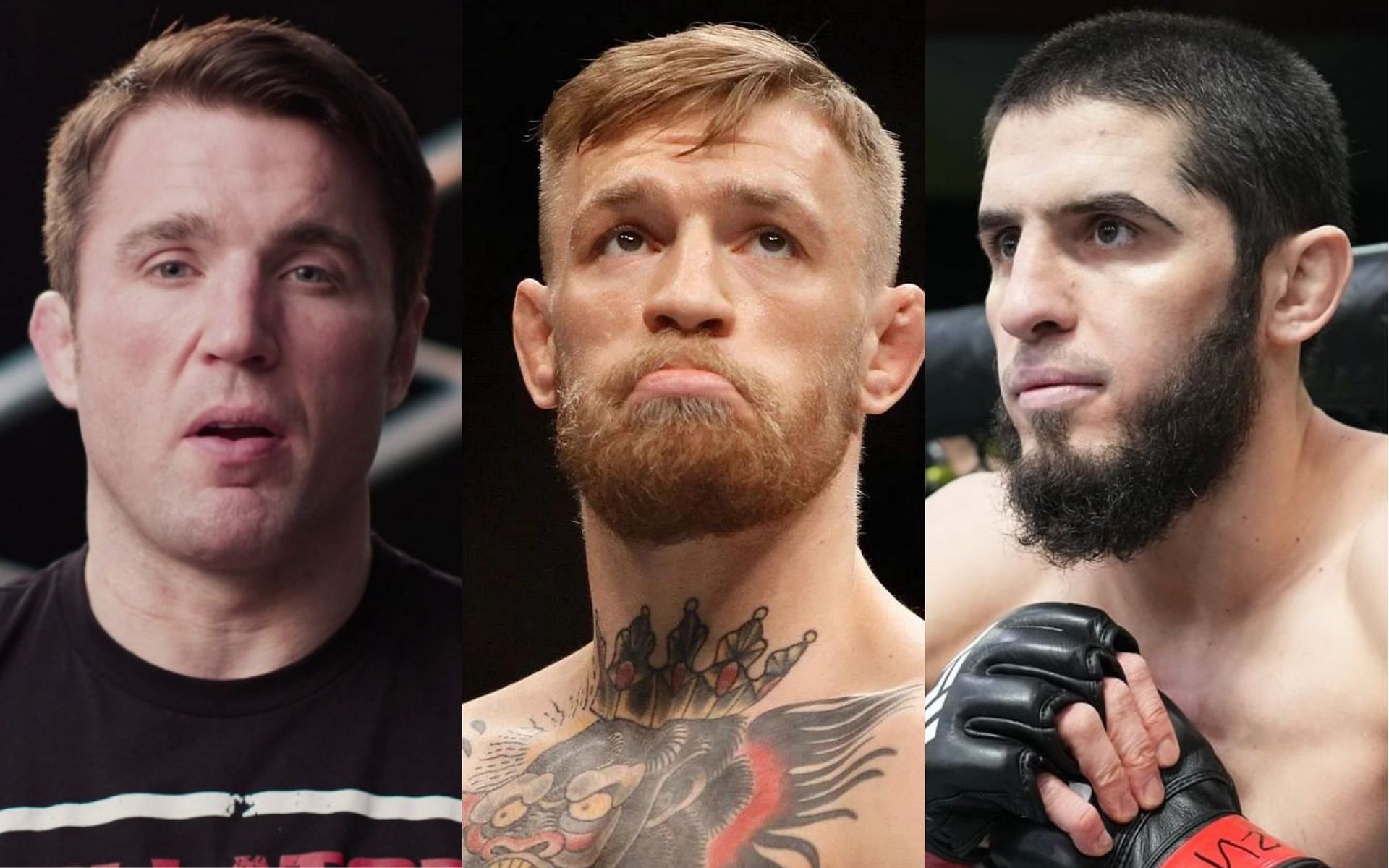 Chael Sonnen (left), Conor McGregor (center), &amp; Islam Makhachev (right) [Photo credit: Bellator MMA on YT]