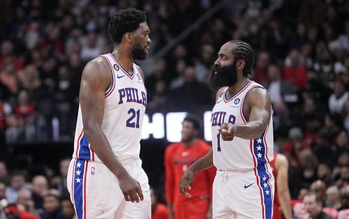 Philadelphia 76ers center Joel Embiid and guard James Harden