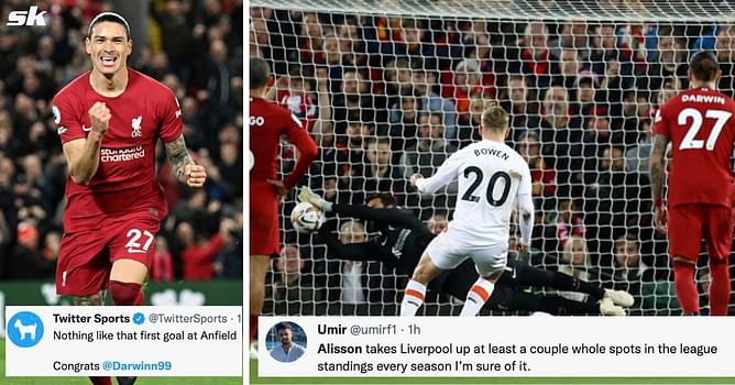 Twitter explodes as heroics from Darwin Nunez and Alisson Becker steer Liverpool to 1-0 win against West Ham