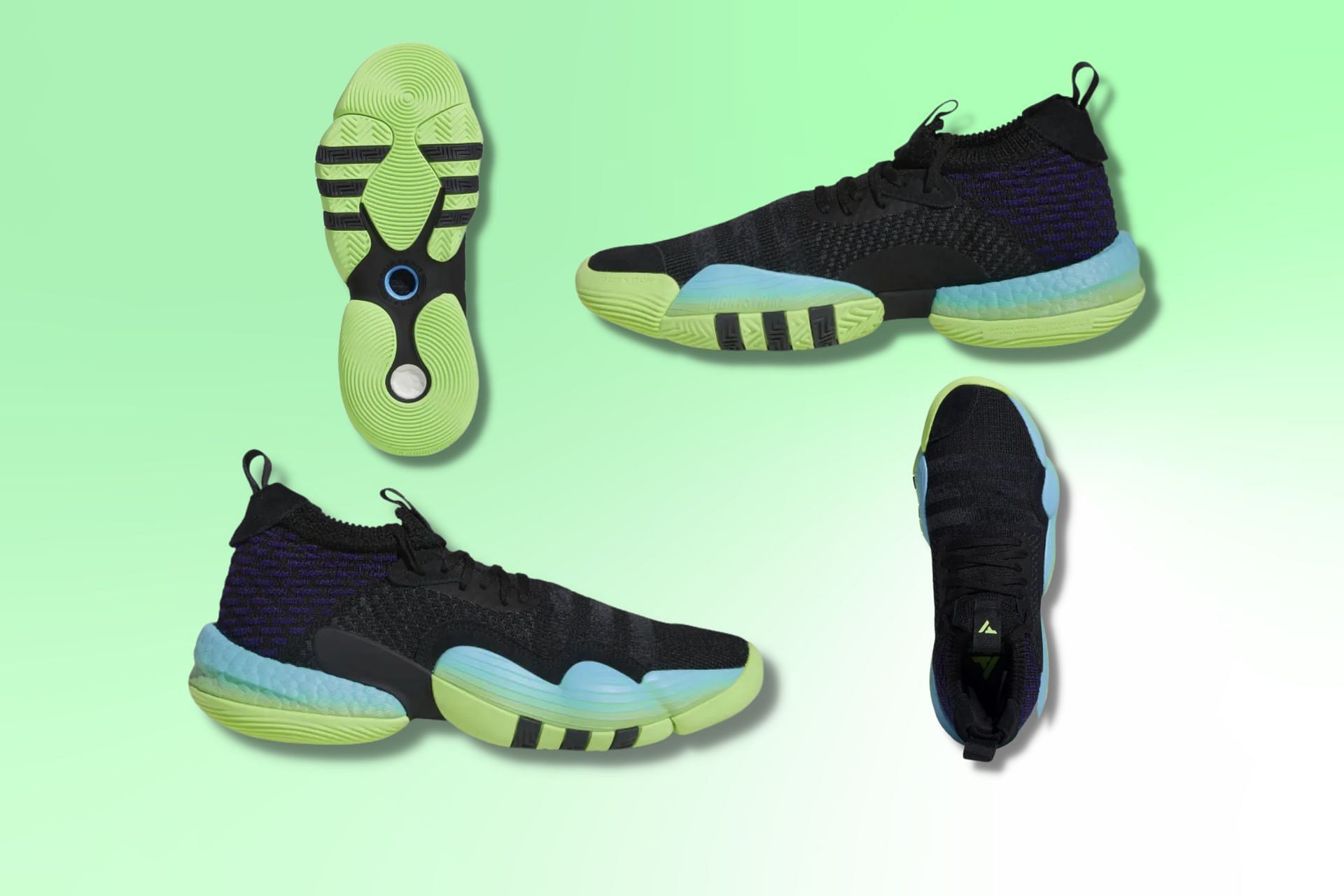 Upcoming Trae Young 2.0 &#039;Core Black / Team Solar Green&#039; sneakers under Adidas x Trae Young collaboration (Image via Sportskeeda)