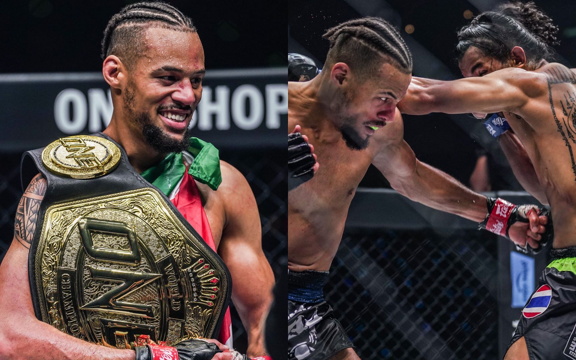 Regian Eersel (L) walked away as a two-sport world champion after besting Sinsamut Klinmee after five rounds. | Photo by ONE Championship