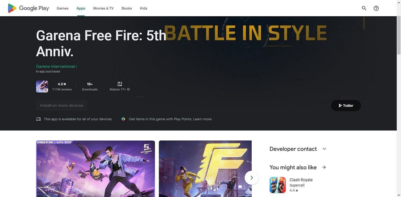 FF on the Google Play Store (Image via Google Play Store)