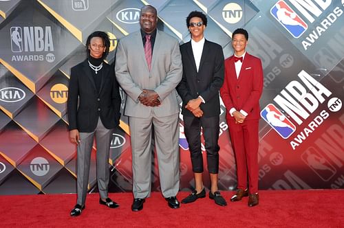 Shaquille O'Neal with his sons at the 2018 NBA Awards Show