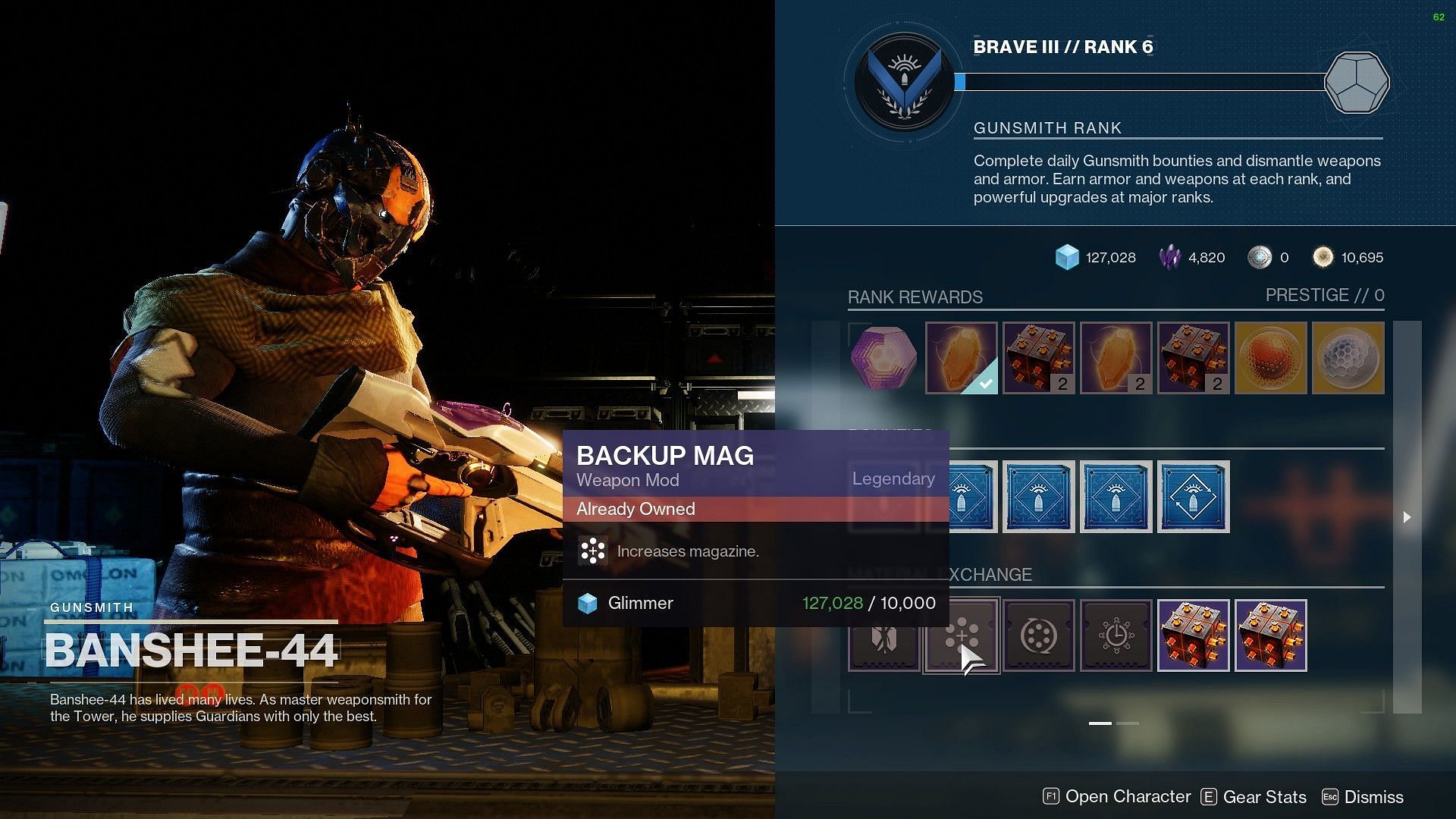 The first page in Banshee&#039;s inventory this week (Image via Destiny 2)