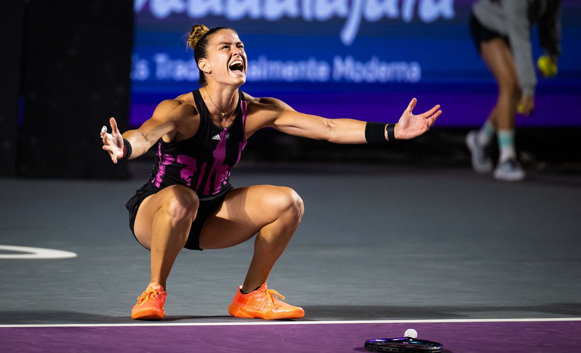 Maria Sakkari celebrates at the Guadalajara Open (pic credit: WTA).