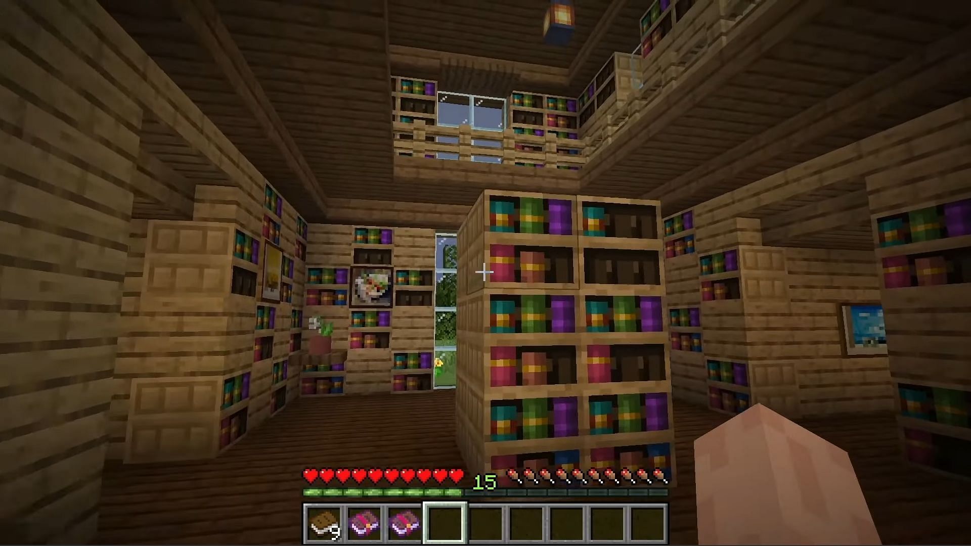 Different kinds of books can be kept and pulled out of them, like a real bookshelf (Image via Mojang)