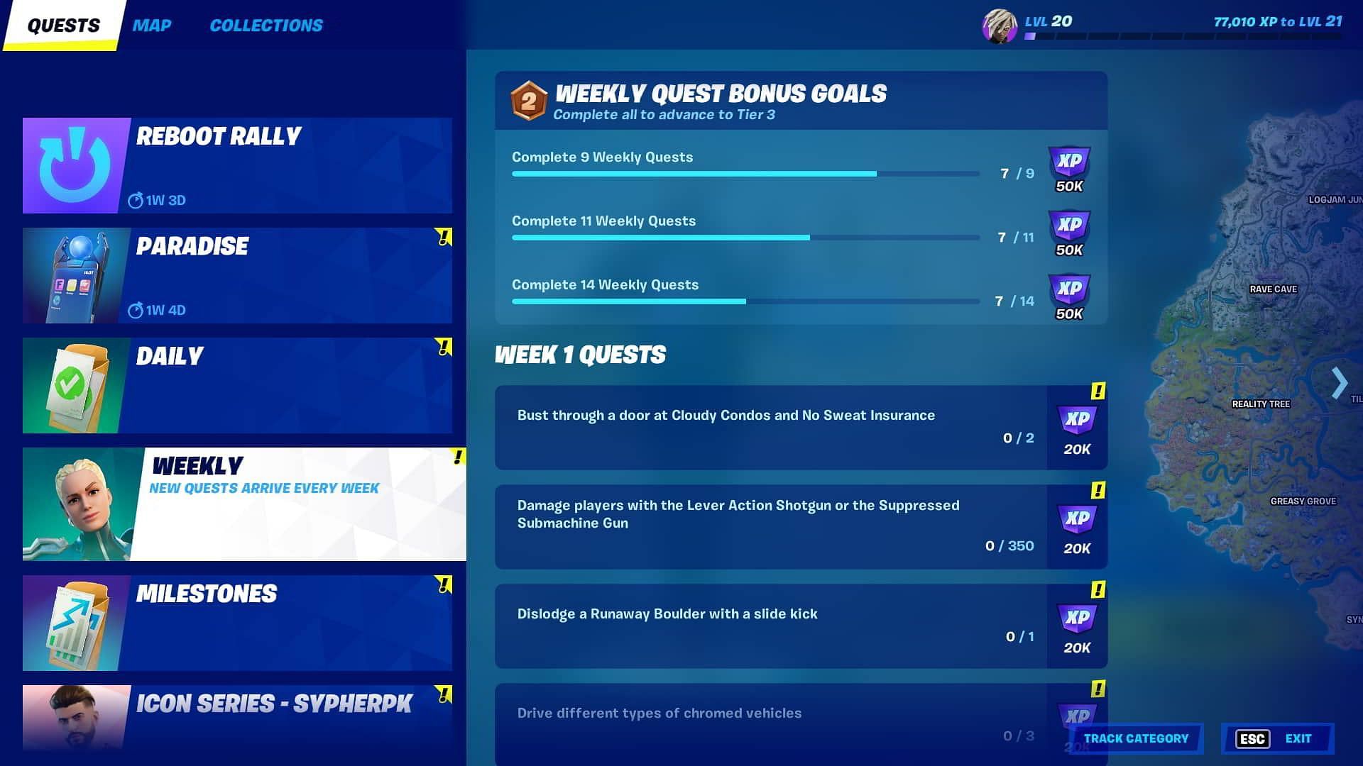 Weekly challenges are good for XP (Image via Epic Games)