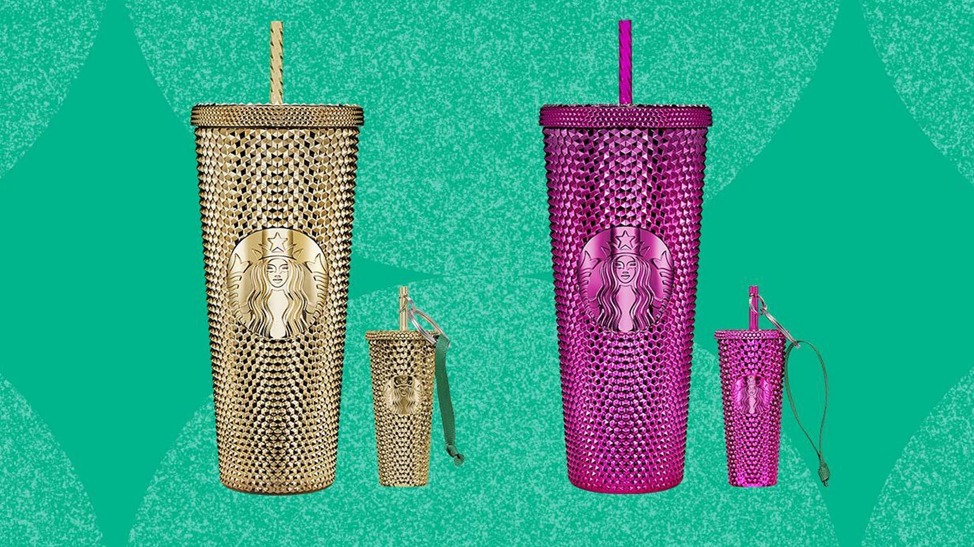 Bling Cold Cups in gold and sangria hues. (image via Starbucks)