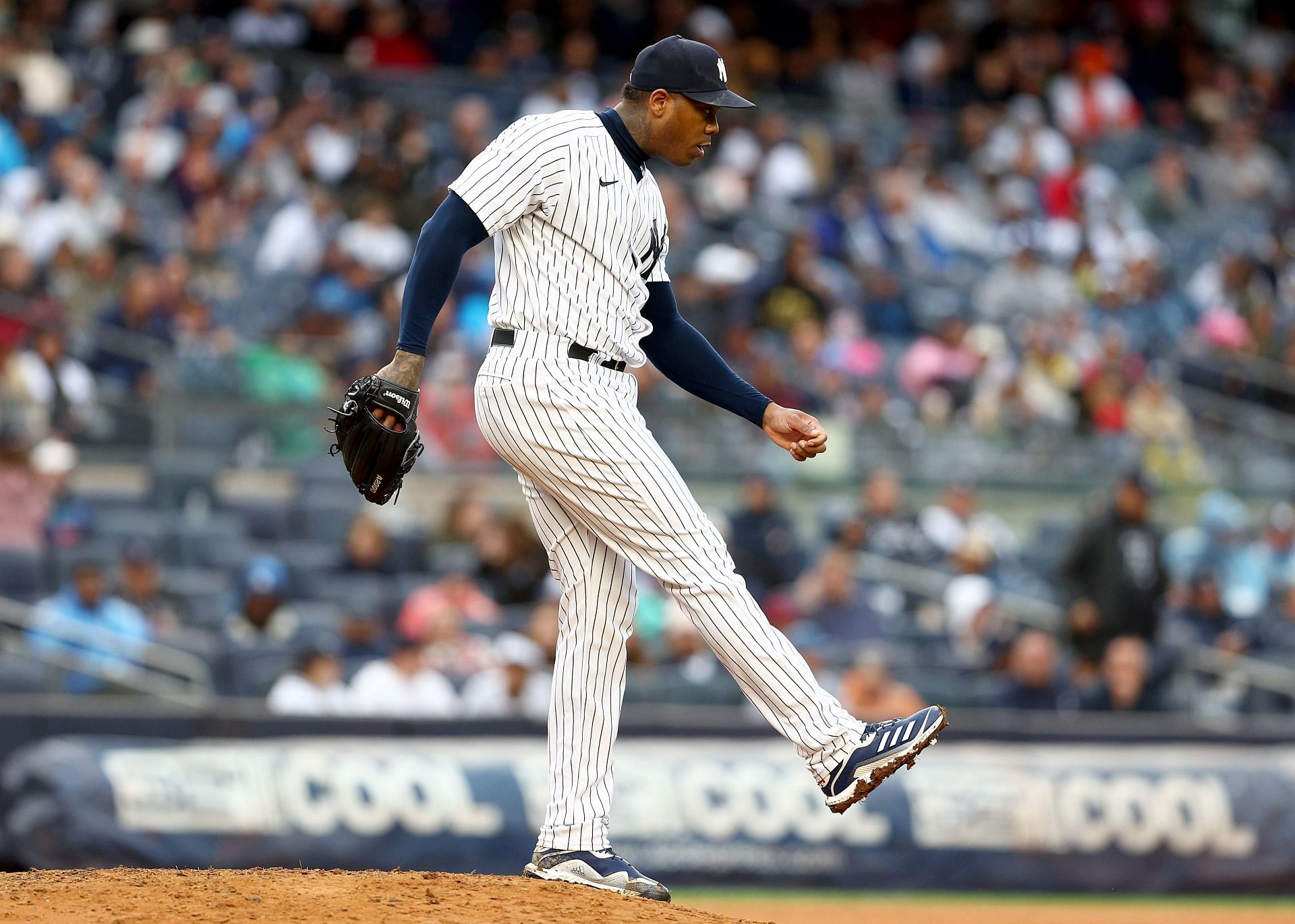 New York Yankees relief pitcher Aroldis Chapman throws against the