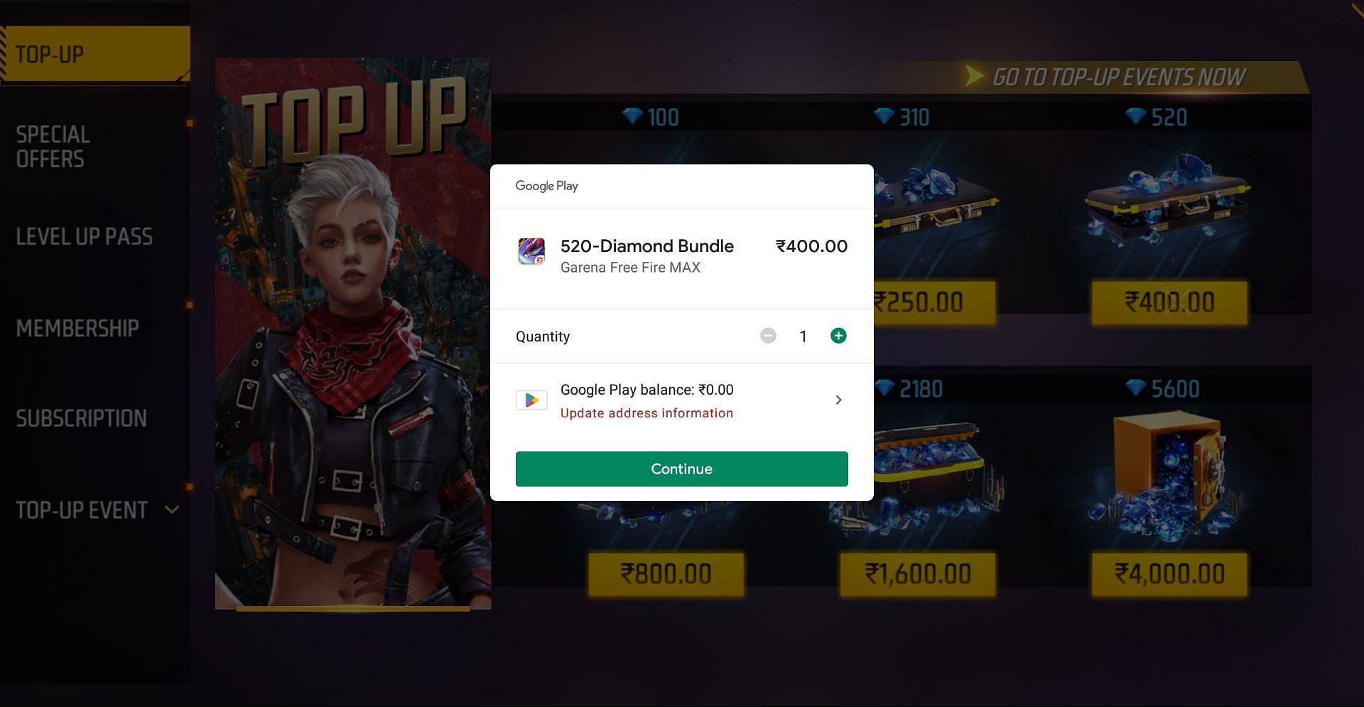 Make the payment to receive the diamonds (Image via Garena)