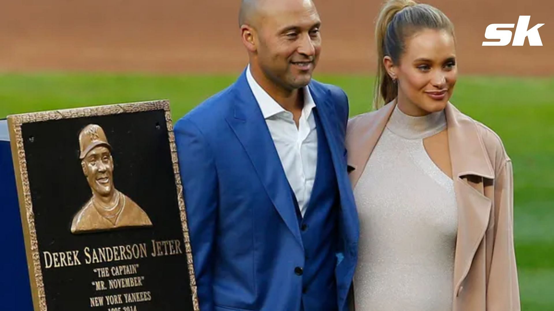 Derek Jeter with wife Hannah at Hall of Fame induction. 