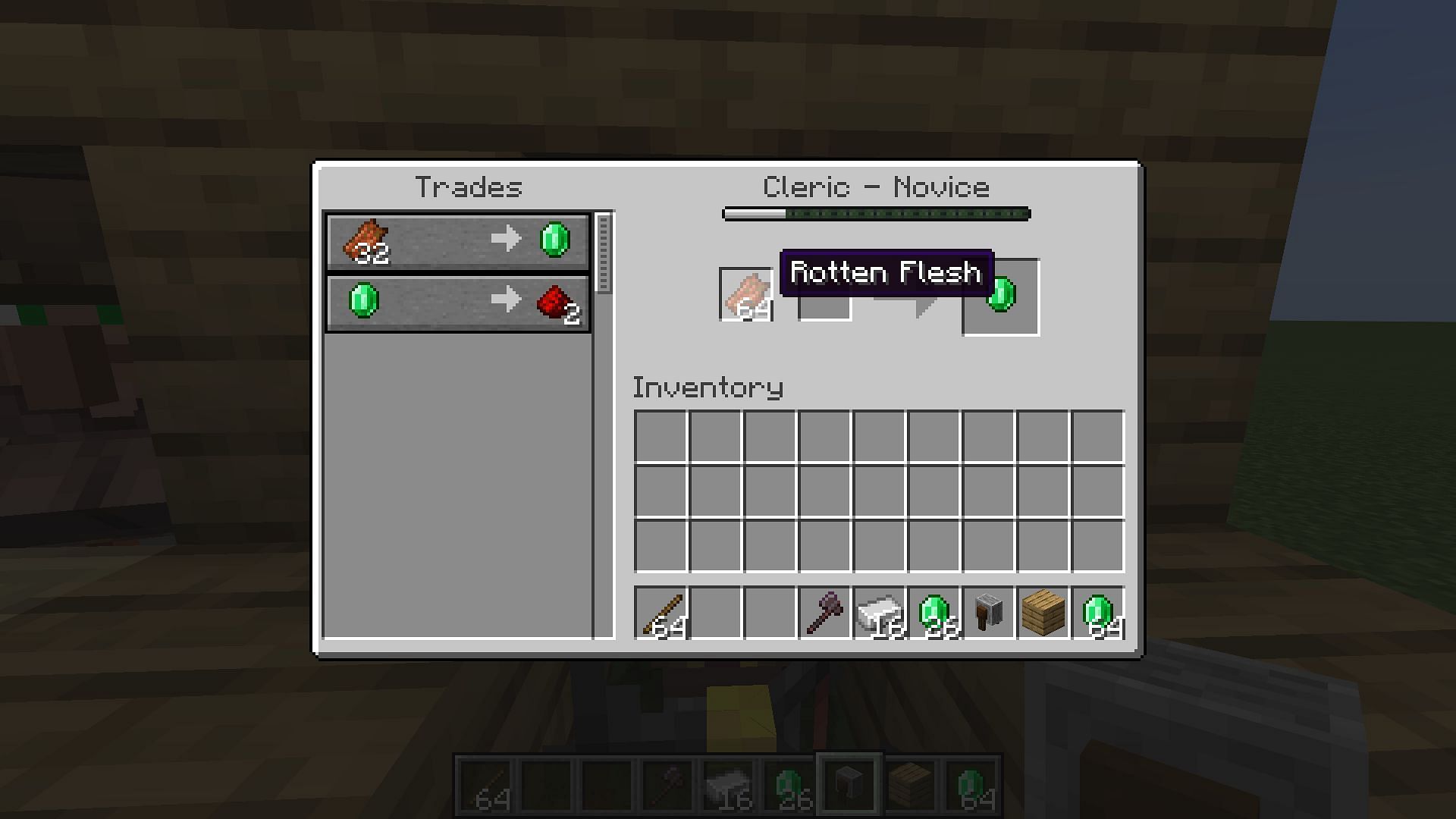 Cleric villagers can buy rotten flesh for emeralds in Minecraft (Image via Mojang)