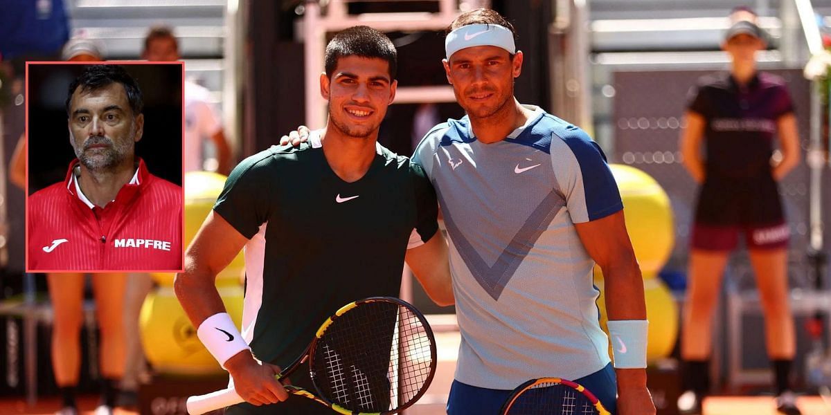 Rafael Nadal and Carlos Alcaraz; Sergi Bruguera (inset).