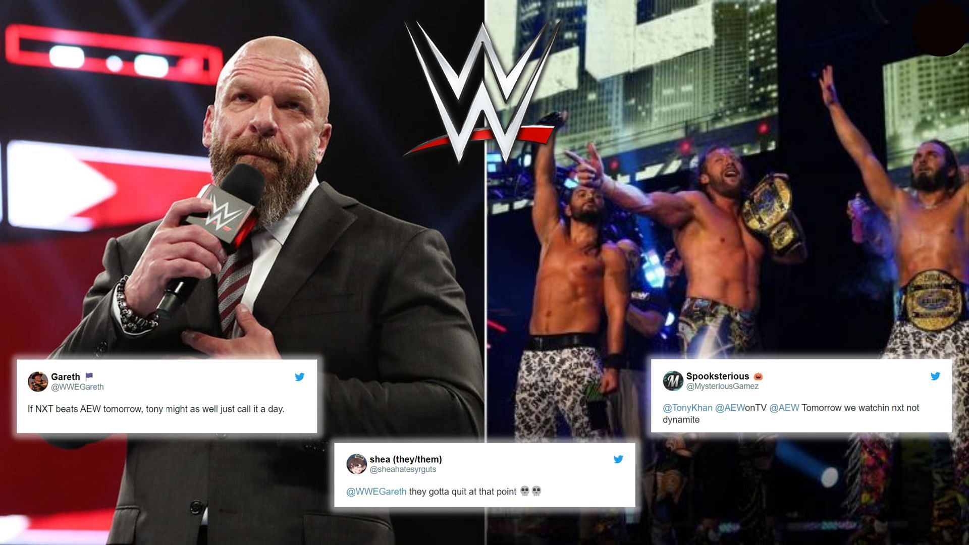 Triple H (left), The Elite (right)