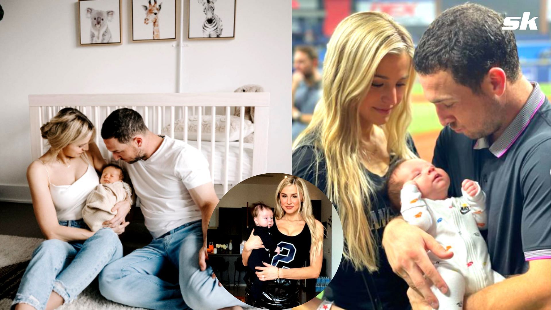 Houston Astros third baseman and shortstop Alex Bregman with his wife, Reagan Bregman and their newborn, Knox.