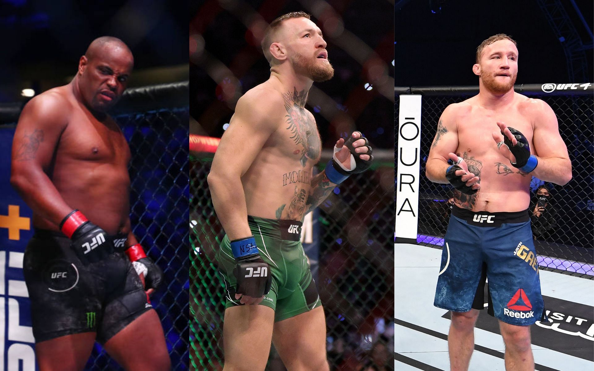 From left to right: Daniel Cormier, Conor McGregor, Justin Gaethje