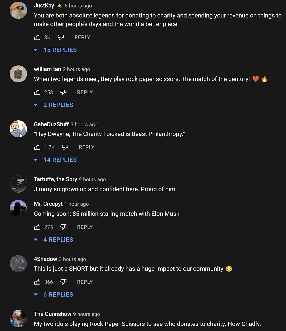 Fans in the YouTube comments section reacting to the YouTube sensation collaborating with Dwayne &quot;The Rock&quot; Johnson (Images via MrBeast/YouTube)