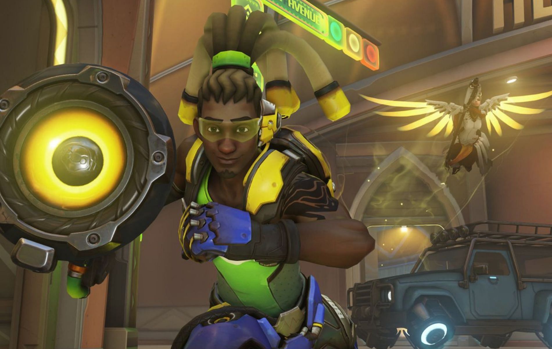 Lucio (front) can ride along walls and Mercy (behind) can fly (Image via Blizzard Entertainment)