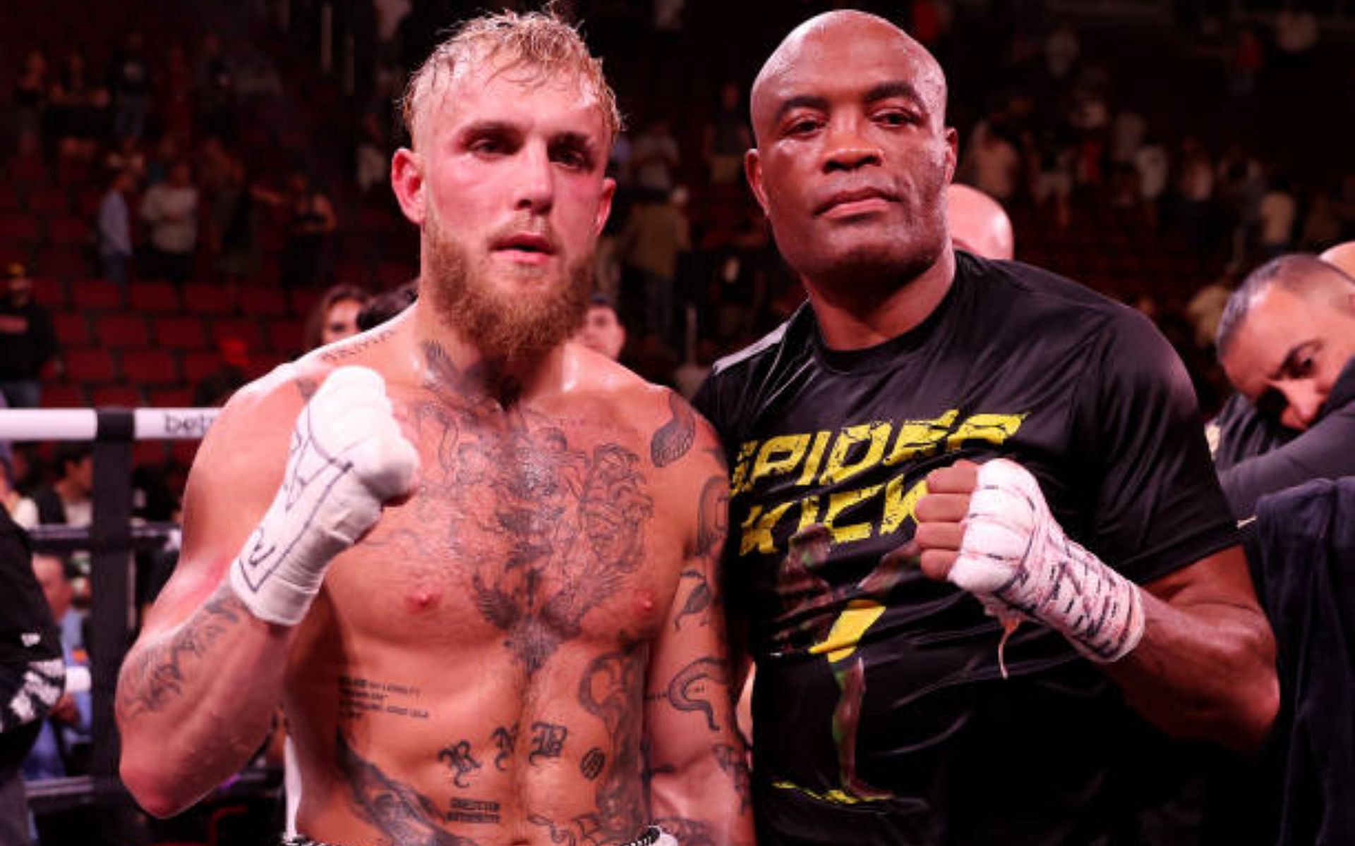 Jake Paul and Anderson Silva in the ring post-fight