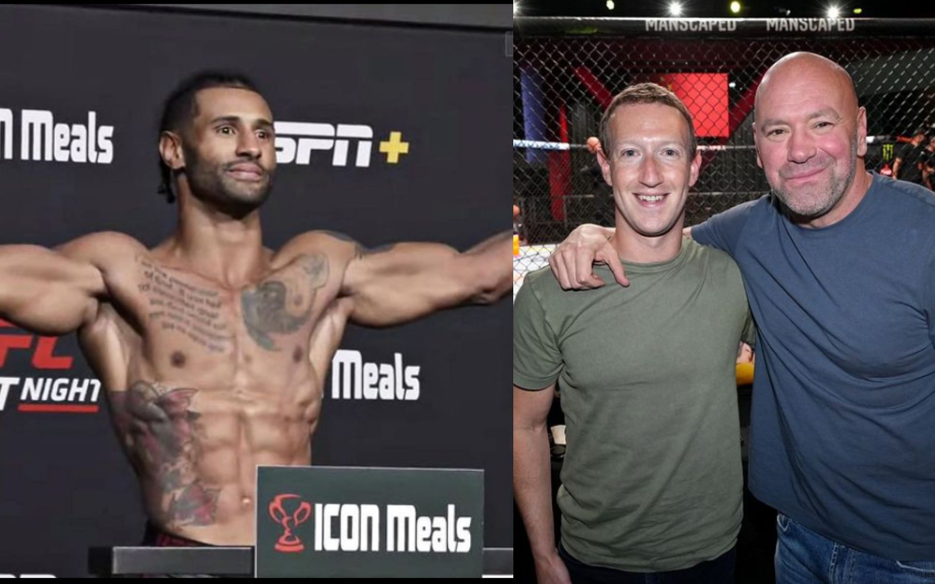 Mike Davis (left) and Mark Zuckerberg and Dana White (right)[Images courtesy: @mikedavismma and @ufc on Instagram]
