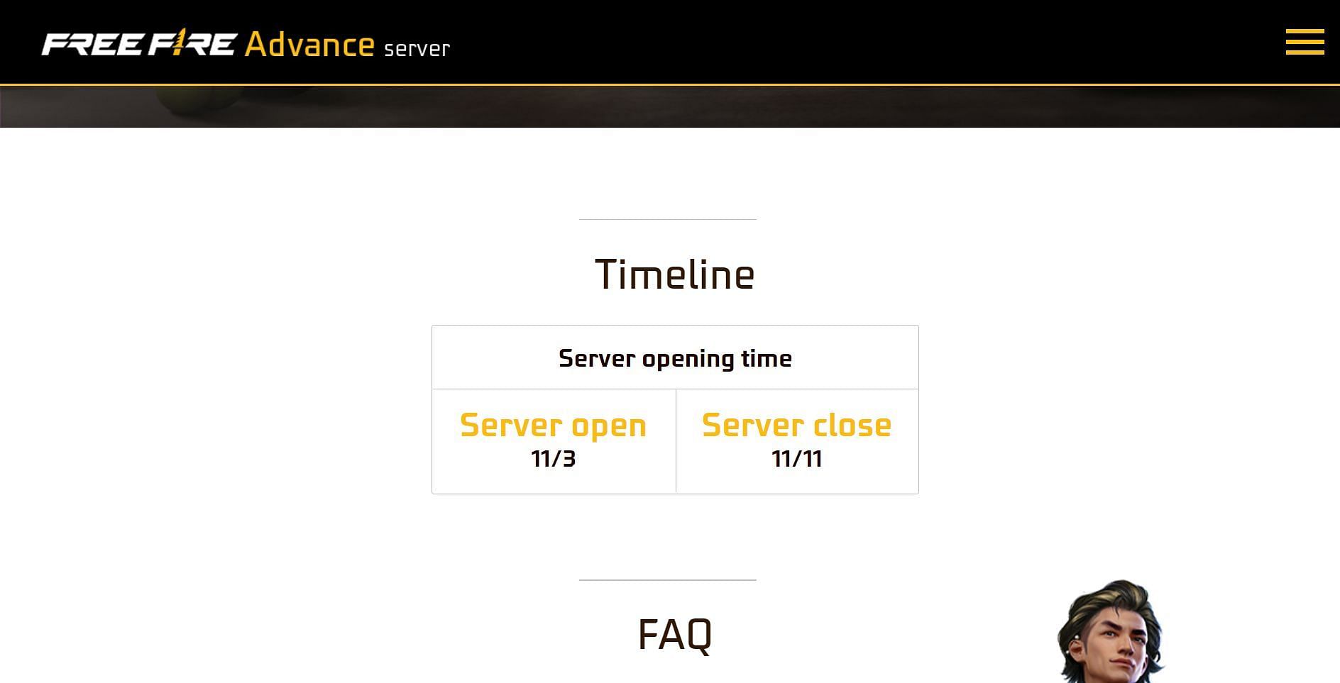 Advance Server Timeline (Image via Garena)