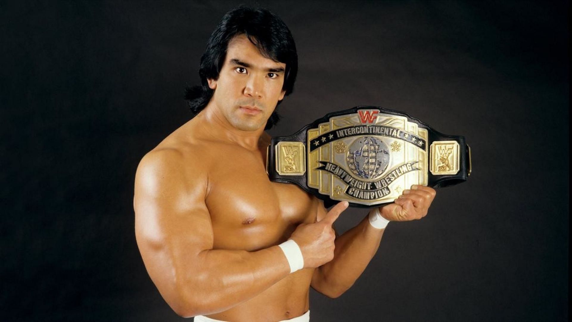 Ricky Steamboat with the WWE Intercontinental Championship