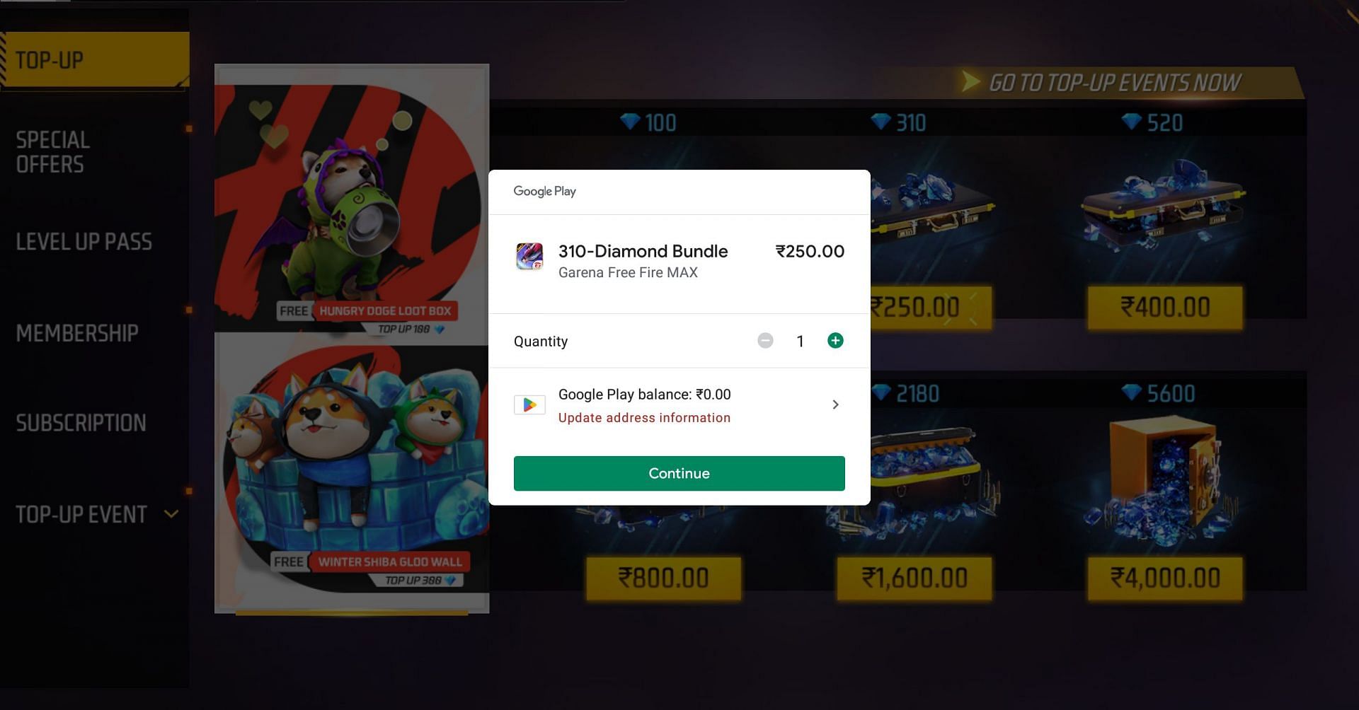 Complete the payment to receive diamonds (Image via Garena)