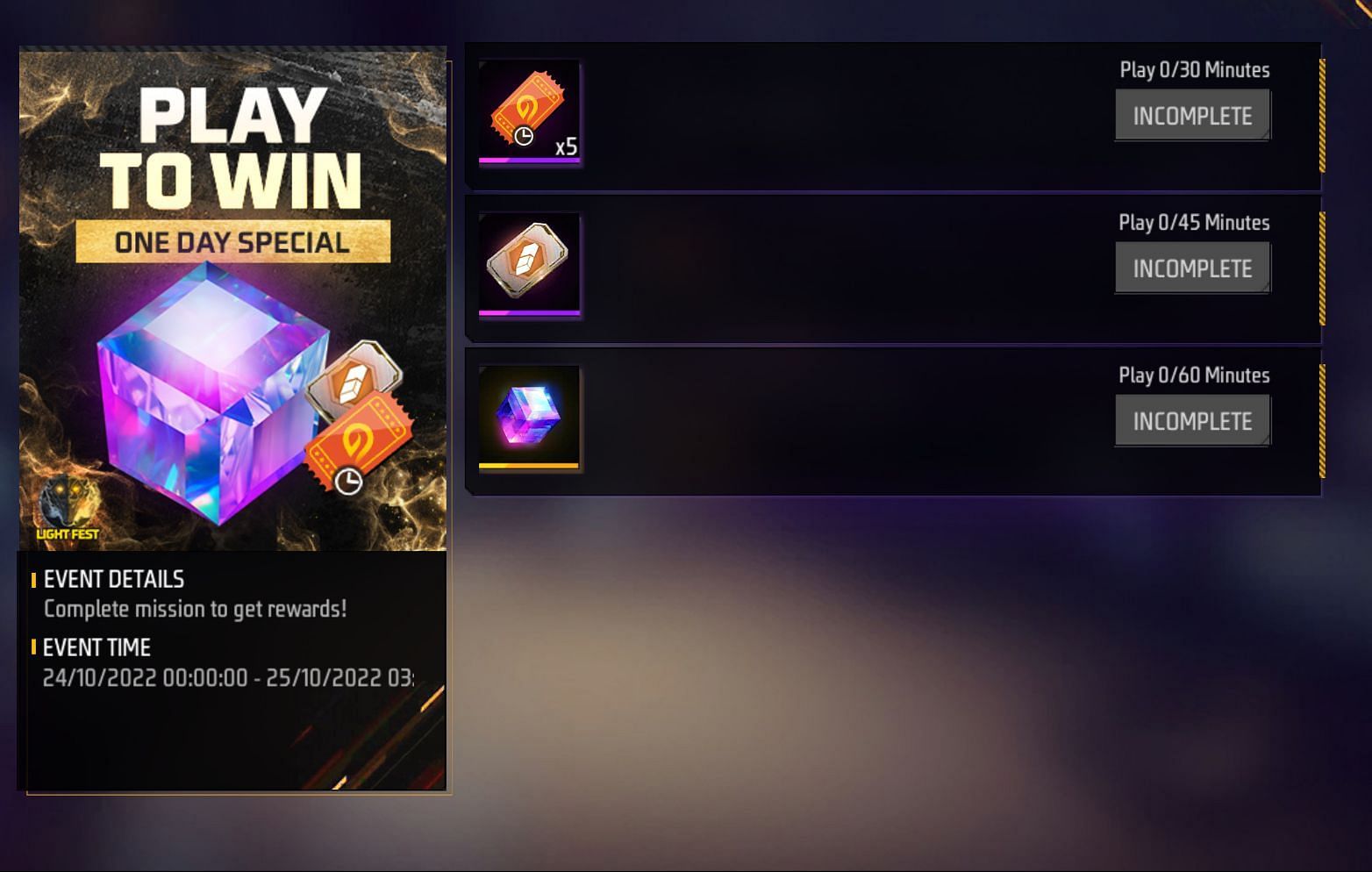 The requirements of the new event (Image via Garena)